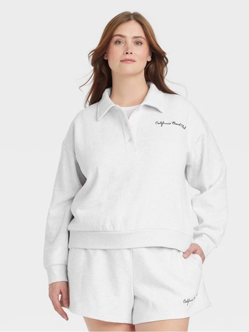 Universal Thread XXL Light Gray Leisure Studio Long Sleeve Fleece Polo Shirt